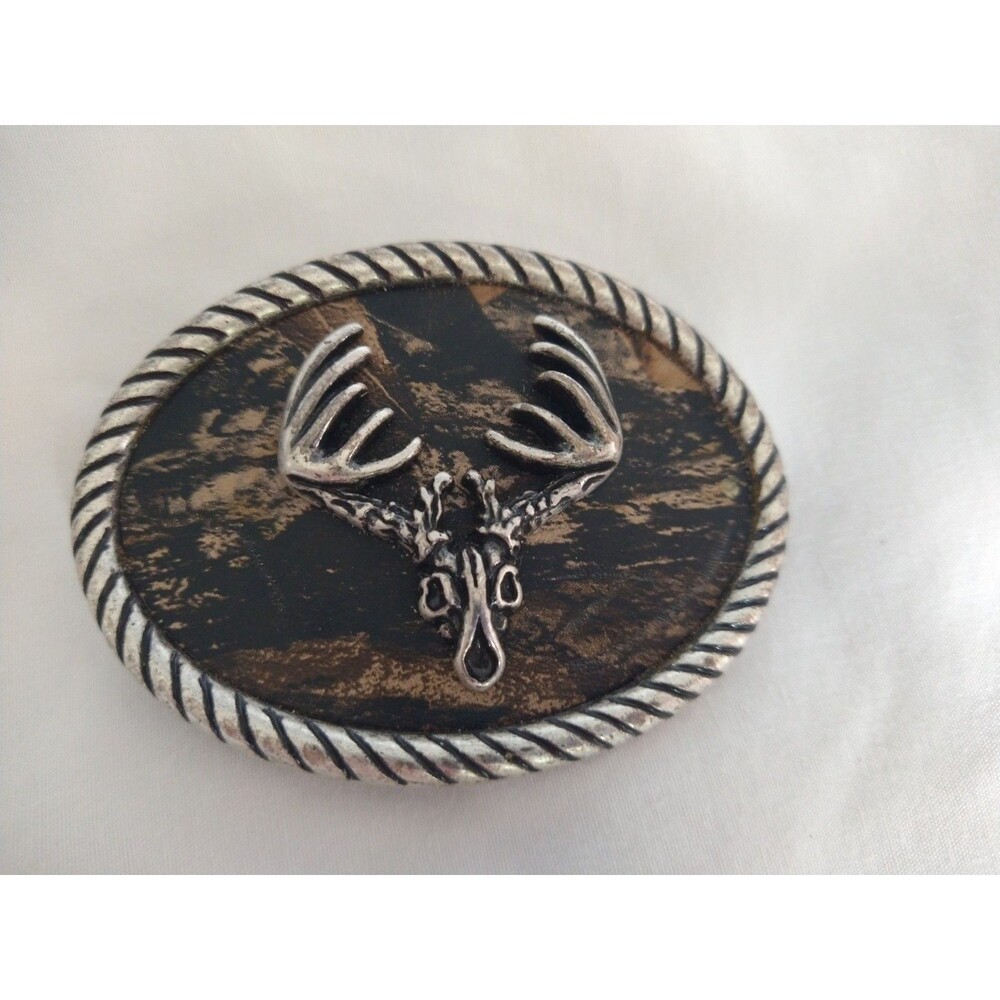 Nocona Whitetail Buck Skull Camo Western Oval Belt Buckle Rope Boarder cowboy